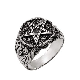 81stgeneration . 925 Sterling Silver Pentagram Fire Seal Ring for Men and Women, Sterling Silver