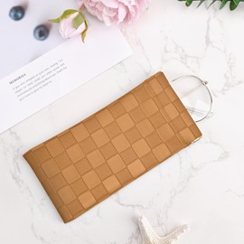 Knagsfa Soft Sunglass Case, Eyeglass Bag Leather Portable Squeeze Top Glasses Pouch for Women Girs, Brown