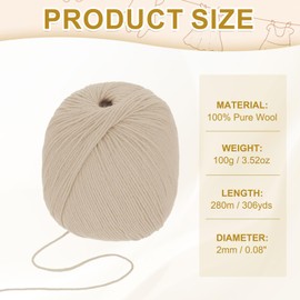 sourcing map 100% Wool Yarn, 4-Ply Wool Roving Luxurious and Soft Yarn Hand Dyed Yarn for Hand Knitting Crocheting, 3.52 OZ, 306 Yard (Beige, 1 Ball)