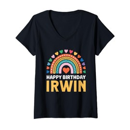 Womens Irwin Happy Birthday Rainbow V-Neck T-Shirt