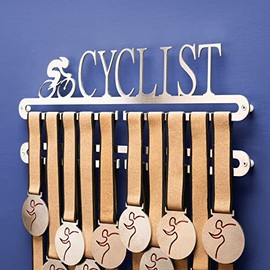 Qthrone Cycling Medal display Double hanger, Cyclist Medal Holder, Brushed Stainless Rack medal holder