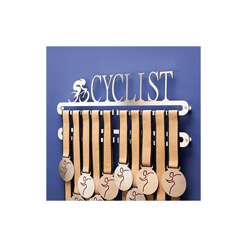 Qthrone Cycling Medal display Double hanger, Cyclist Medal Holder, Brushed