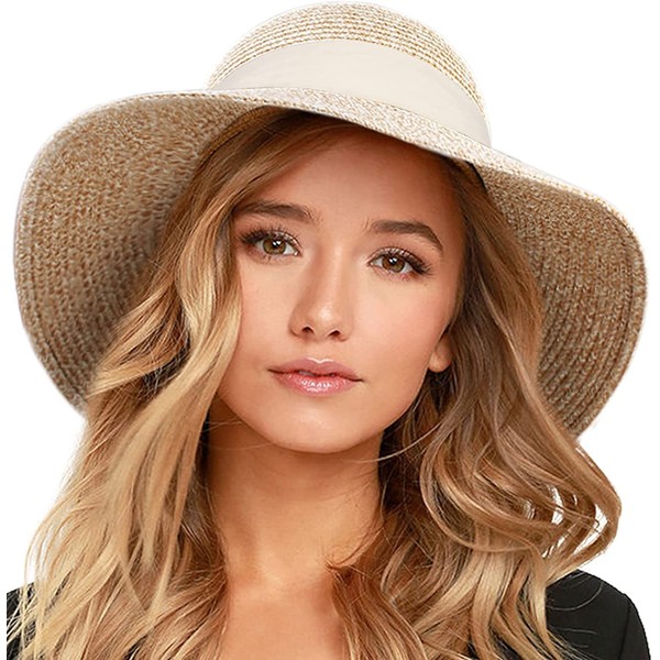 FURTALK Womens Beach Sun Straw Hat UV UPF50 Travel Foldable