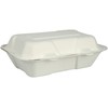 Abena Compostable Bagasse Clam Shell to-Go Containers Hinged Lid, 9"x