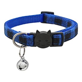 MJIYA Cat Collar with Bell, Breakaway Grid Collar with Plastic Buckle, Light Adjustable, Nylon, Kitty Collars (Blue, M)