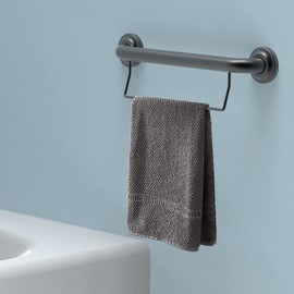 AquaChase ADA Compliant Grab Handrail with Towel Bar, 500lbs Weight Support, 1-1/4 x 16 inch for Stud Mount, Matte Black