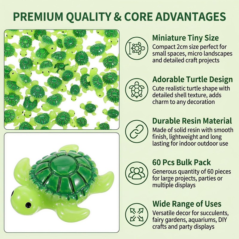 Miniature Green Turtle Figurines 60 Pcs Resin Garden Decor