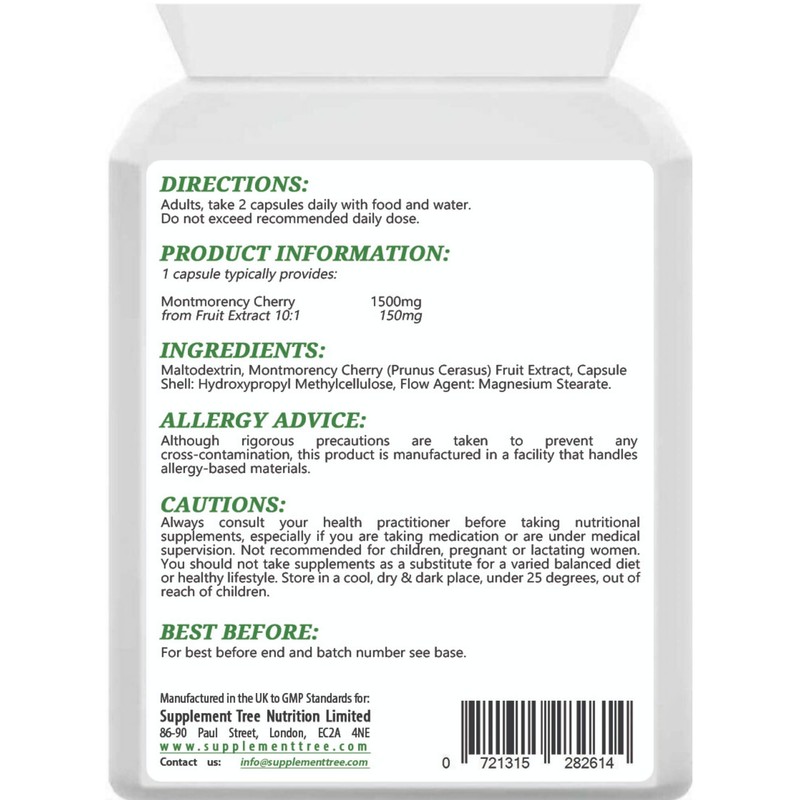 Montmorency Cherry Capsules 1500mg - 90 Vegan Capsules - High