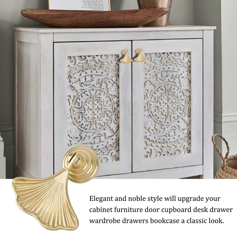 Morobor Ginkgo Leaf Shape Knob Handles, 6pcs Golden Drop Pendant