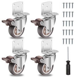 W B D WEIBIDA Side Mount Casters 2 Inch L-Shaped Heavy Duty Castor Wheels with Load Capacity 600 LBS, 360 Degree Plate Swivel Trolley Caster for Furniture, Set of 4 Rubber Casters with 4 Brakes