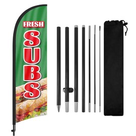Fresh Subs Advertising Swooper Flag Banner, Fresh Subs Feather Flags with Pole and Ground Stake, Advertising Feather Banners Sign for Fresh Subs Business 8Ft