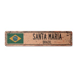 Santa Maria Brazil Vintage Plastic Street Sign Brazilian Flag City Country Road Wall Gift | Indoor/Outdoor | 36" Wide