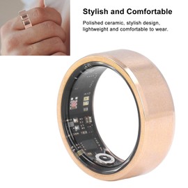 ASHATA Bluetooth Smart Ring Fitness, Health Ring to Monitor Fitness Pedometer Sleep Data, APP Control, Waterproof Smart Ring for Men Women, Gold (8)
