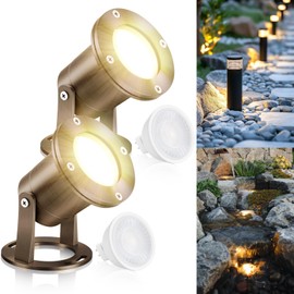 Rossesay 2 Pcs Solid Brass Waterproof Pond Lights Underwater 7W MR16 LED Bulb Submersible Led Lights for Long Lasting Beautiful Watertight Bright Pond and Pool Water Fountain(Bronze Color)
