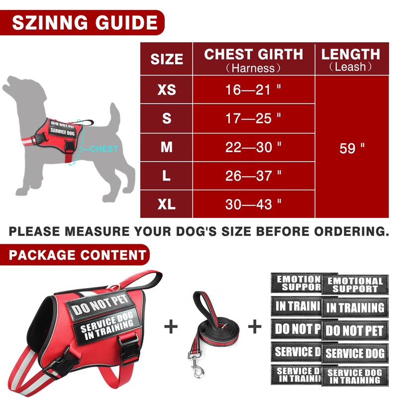 MOOGROU Service Dog Vest Harness and Leash Set+10 Patches,No Pull&Adjustable