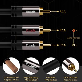 RCA Y-Adapter Splitter Cable 15 Feet, 1 RCA Male to 2 RCA Male Stereo Audio Subwoofer Cable, Bi-Directional, for Home Theater, Hi-Fi System, Amplifier, Speaker, 24K Gold Plated, OD:5.0MM