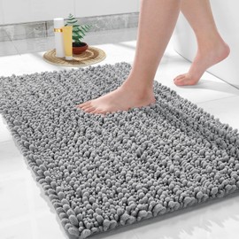 Yimobra Bath Mat, 43 x 61 cm, Luxury Chenille Shaggy Microfiber Bath Rugs, Extra Soft & Thick, Absorbent Water, Non-Slip, Machine Washable, Bath Mats for Bath Floor,Tub and Shower, Gray