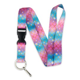 Limeloot Mermaid Lanyard for Keys, ID Badges, and Accessories - Badge Lanyard with Quick Release Buckle and Flat Ring.