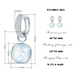 XUPING Luxury Hoop Crystal Earrings Silver Drop Earrings Small Huggie Dangle Earrings for Women and Girls Crystals Fashion Jewelry Gifts (White Opal)