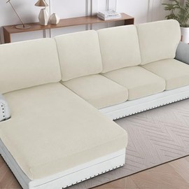 H.VERSAILTEX Sectional Couch Covers 1 Piece Chaise Slipcover L Shape Separate Cushion Couch Cover for Both Left/Right Sectional Couch (Seat Only: 1 Chaises, Porcelain)