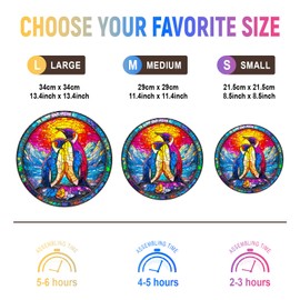 Wooden Puzzles for Adults, Wooden Jigsaw Puzzles for Adults Kids, Unique Shape Colorful Couple Penguins Wooden Puzzle, Challenging Adult Puzzles Family Games 8.5 * 8.5in 100pcs