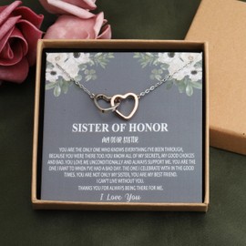 OKEYCH Sister Gift from Sister, Sister of Honor Necklace, Maid of Honor Jewelry From the Bride, Bridesmaid Gift, Sister Thank You Gift (Sister of Honor N C)