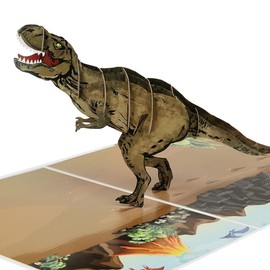 iGifts And Cards Dinosaur T-Rex Pop-Up Greeting Card – T-Rex 3D Surprise, Birthday, Fun Day, Just Because, For Kids & Dino Fans, 6” x 8” with Envelope & Notecard
