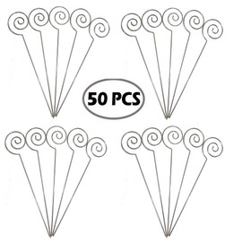 HOHIYA 50pc Floral Card Holder Pick Stick Wire Clip Photo Picture Centperieces Memo Note Clamp Clay Cake Accessories 5 Inch