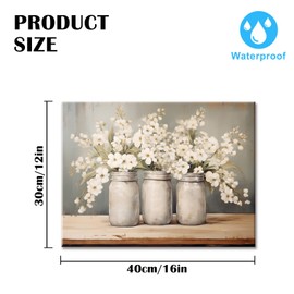 DEORAIO Floral Canvas Wall Art Prints White Botanical Flower Farmhouse Wall Decor Bottle Picture Print for Living Room Bedroom Home Decorations Framed Ready To Hang 12x16 inches