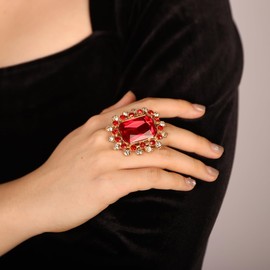 Xerling Big Geometric Multi Color Crystal Ring Rhinestone Statement Ring Cocktail Ring Aesthetic Women Ring for Promise Prom Party, Metal, No Gemstone