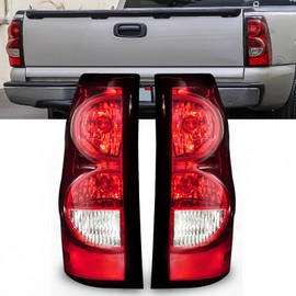 OKSIWA Tail Light with bulbs for 2003-2006 Chevy Silverado, Running Light Turn Signal, Brake, Reverse,Driver and passenger side Rear Taillights With Bulb and Harness,Black Trim