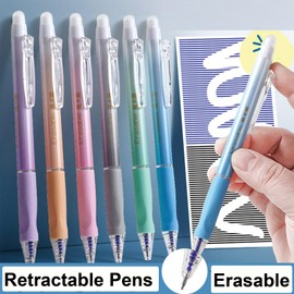 MOZXIRZ 6 Pcs Erasable Retractable Pens Erasable Gel Ink Pens Cartoon Erasable Soft Grip Pens 0.5mm Black Ink Writing Pen School Pens Office Supplies Women Girls Boys Pens (Black Ink-Pastel)