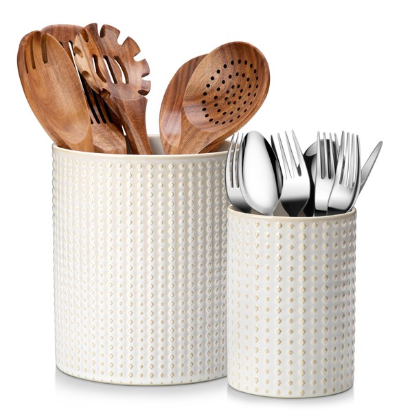 MALACASA LYDIA Ceramic Utensil Holders, 7.3"+5.5" Kitchen Utensil Crock Set