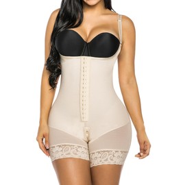 YIANNA Fajas Colombianas Shapewear for Women Tummy Control Post Surgery Compression Garment with Zipper Crotch,YA7260-Beige-M