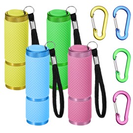 ICHOWHO 4 PCS Small Torches LED Super Bright with 9 LEDs & 4 PCS Carabiners, Aluminum Kids Torch, Colorful Mini Pocket Torch,Glow in Dark Flashlight for Camping Emergency Outdoor