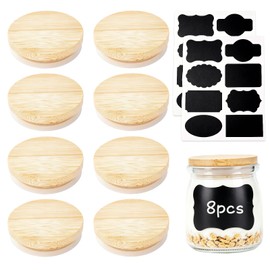 8 Pack Oui Yogurt Jar Lids, Natural Bamboo Wooden Covers with Silicone Rings and Labels, Reusable Storage Lids for 5 oz Oui Yogurt Glass Jars (Jars Not Included)