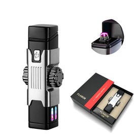 TIKIUKI Electric Lighter Rechargeable Lighter Flameless Windproof Lighter Plasma Arc Lighter Cool Lighter Cube Cool Lighter with Rocker Decompression for Outdoor Camping, Adventure （Silver）