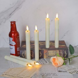 Mavandes Flameless Flickering Taper Candles Two Remote, 7.5 Inch Ivory Battery Operated LED Window Candles Timer,Set of 6 Plastic 3D-Wick Dripping-Wax Effect Flameless Candlesticks(0.86”Dia,Warm Fire)