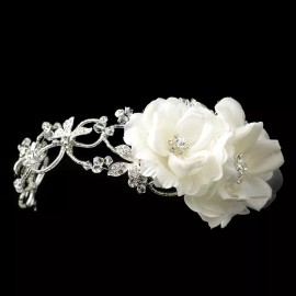 Elegance BC Silver Diamond White Rhinestone Spring Flower First Communion Headband Headpiece