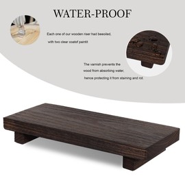Small Wood Tray Pedestal Stand Farmhouse Bathroom Decor Decorative Wooden Riser Kitchen Soap Dish Holder for Vanity, Counter, Sink, 10" x 4.5" - Drak Brown