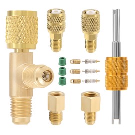 R410A R134A Mini Split Adapters Brass Converter HVAC Mini Split System Line Adapter Connectors Tool Sets with 5/16" SAE Female to 1/4" SAE Male Flare, 1/2 Male to Female with Valve Core Remover