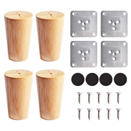 Set of 4 Furniture Legs Sofa Feet Wood 8cm Furniture Legs Wood Support Legs Strong Support Furniture Parts Legs Replacement Conical Bolts with 4 Felt Fiber Pads Replacement for Sofa Bed Cabinet Feet