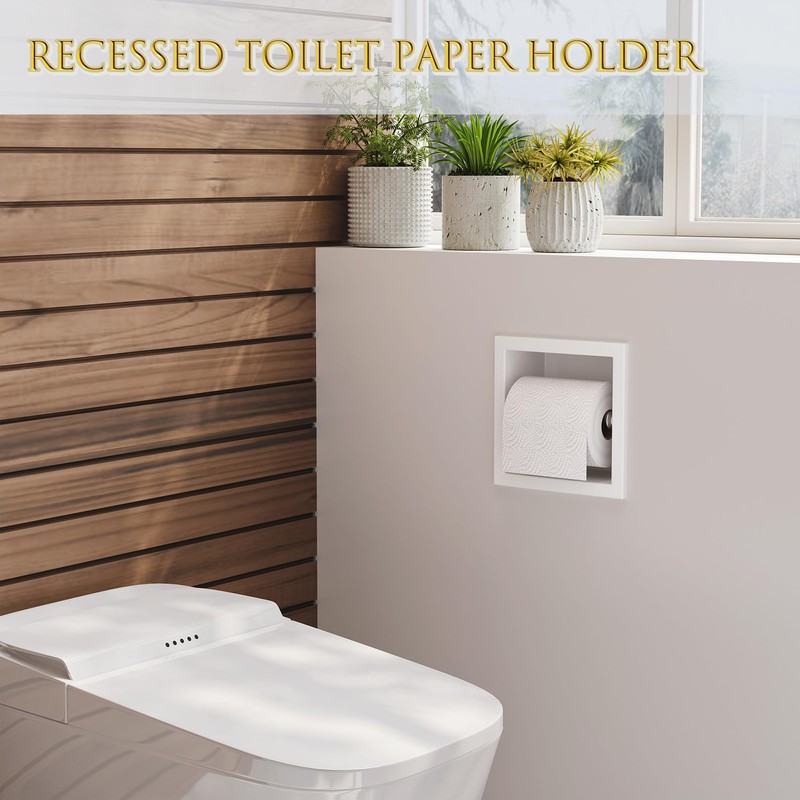 Neodrain Recessed Toilet Paper Holder, White Stainless Steel Built-in Tissue