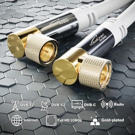 KabelDirekt SAT Cable, White, Coaxial Cable, Satellite Cable, 90° Angled, 2 m, TV Cable with F-Connector, Shielded, Unbreakable Metal Connectors (Suitable for HDTV, Radio, DVB-T, DVB-C, DVB-S, DVB-S2)