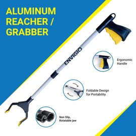 Envigio 2-Pack 32-Inch Grabber Tool | Picker Grabber | Portable Reaching Assist Grabber | Tool for Trash Pick Up | Aluminum Reacher Grabber | Yellow | Claw Grabber | Extended Grabber Reacher Tool