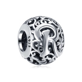 Annmors Women's Letter A–Z Charms for Bracelet 925 Sterling Silver Pendant Vintage Alphabet Bead Spell the Word Collection, Cubic Zirconia