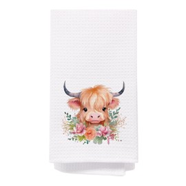 SPBL&L Highland Cow Kitchen Towels, Farmhouse Western Cow Dish Towels for Kitchen, Highland Cow Bathroom Kitchen Decor, Floral Highland Cow Decorative Hand Towels for Bathroom, 16x24 Inches
