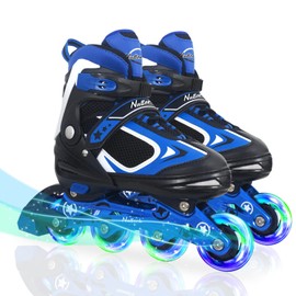 MonSports Adjustable Inline Skates for Kids,Blue Blade Roller Skates with Light-up Wheels for Beginner Boys,Girls and Youth Size S(US1-4)
