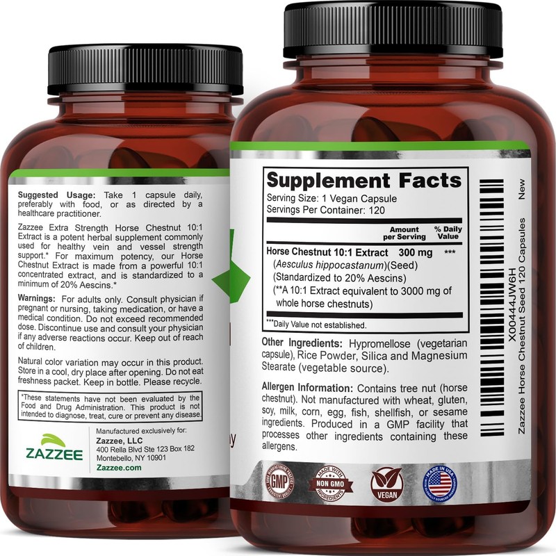 Zazzee Extra Strength Horse Chestnut 10:1 Extract, 20% Aescins, 120