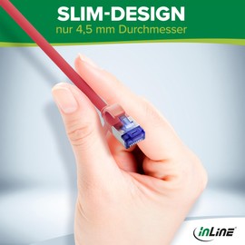 InLine® Patchkabel Slim, Cat.6A, S/FTP, TPE (LSZH) flexibel, PoE, Kupfer (CU), LAN, Ethernet, Netzwerk Kabel, RJ45 Gigabit, Magenta, 2m, 74902M